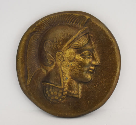 Athena Minerva - Greek Roman Goddess of wisdom and Owl - Athenian Tetradrachm coin - Paperweight - pure bronze  statue