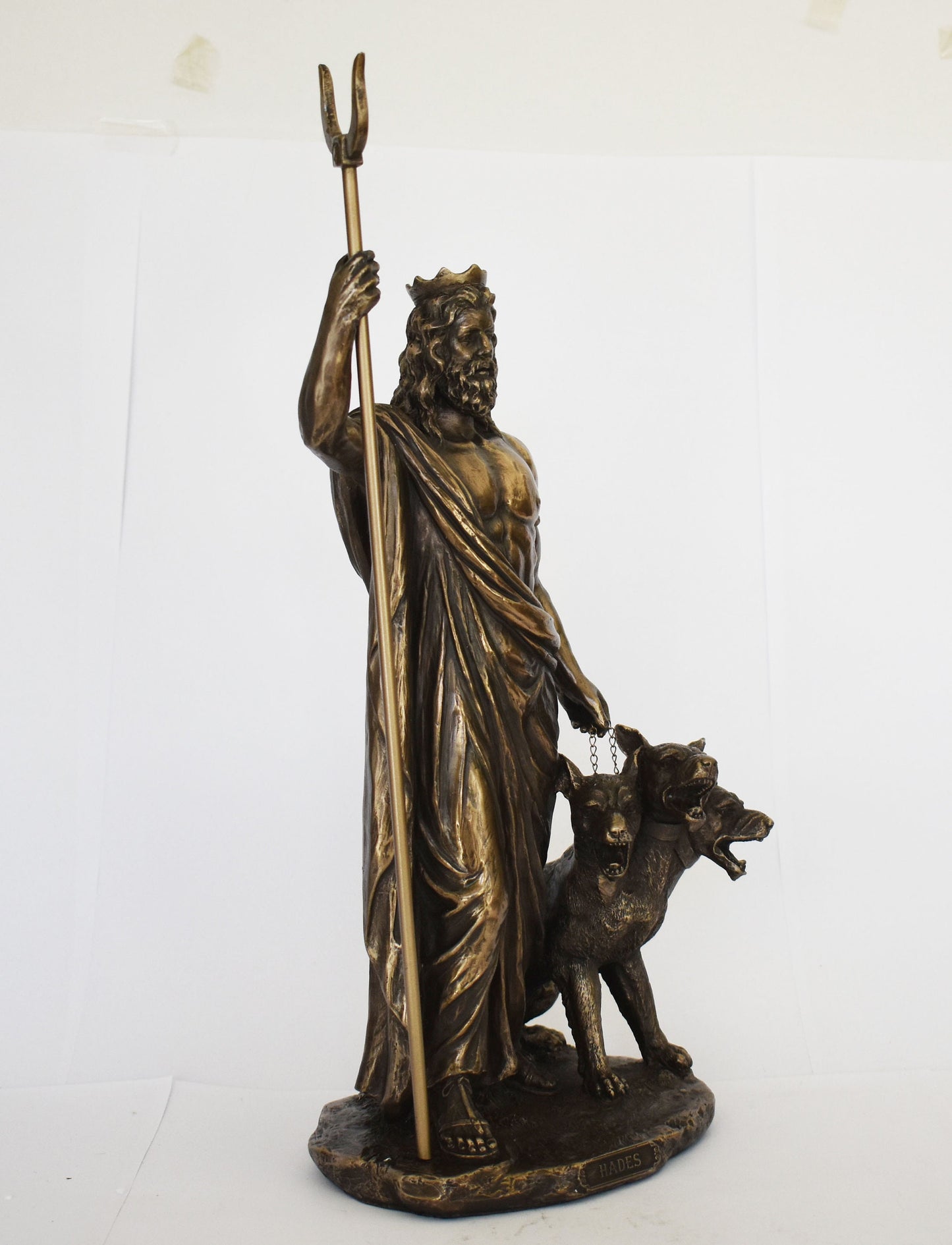 Hades with Cerberus - Greek Roman God of the Dead, King of the Underworld - Three-Headed Dog Guarding the Gates - Cold Cast Bronze Resin