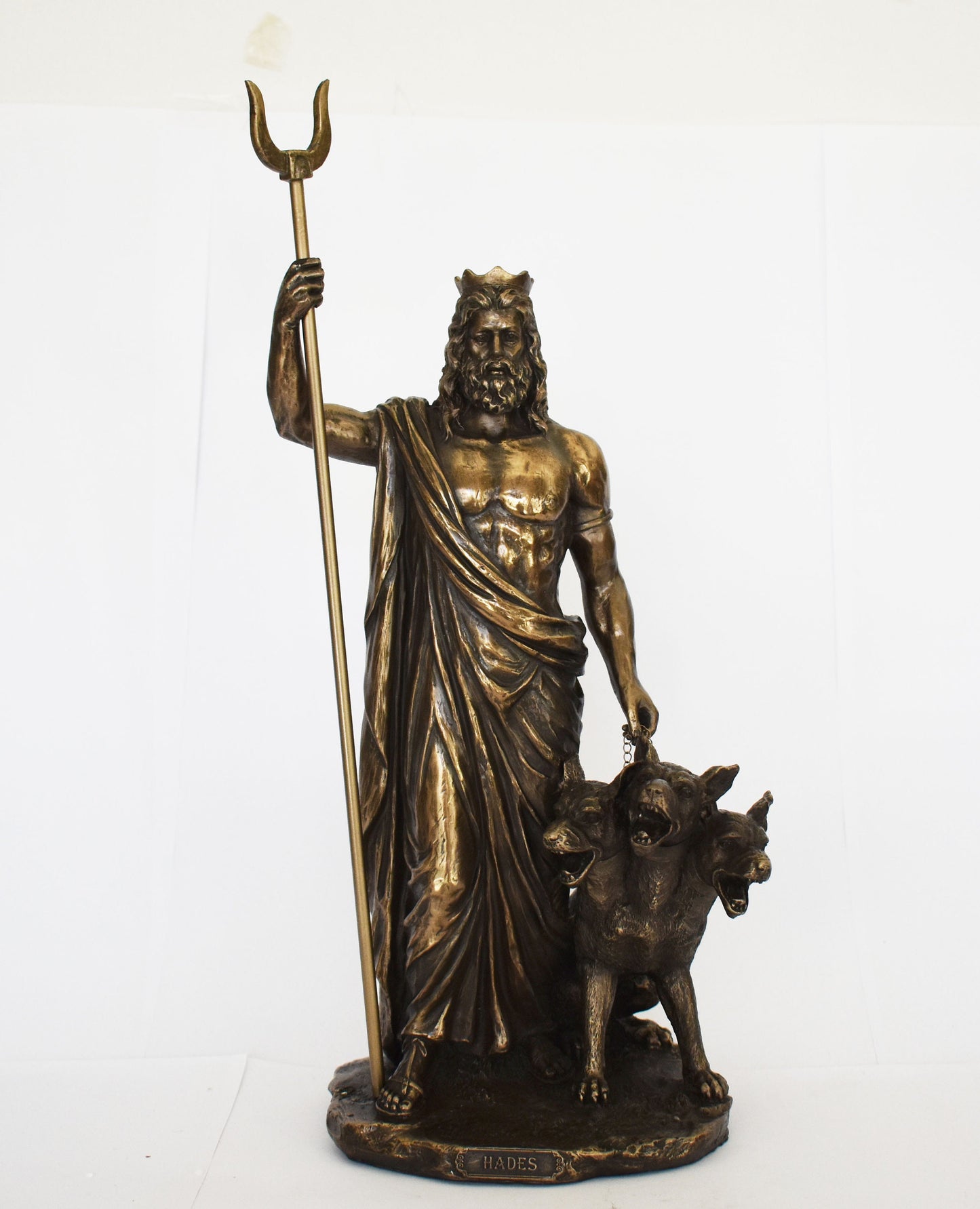 Hades with Cerberus - Greek Roman God of the Dead, King of the Underworld - Three-Headed Dog Guarding the Gates - Cold Cast Bronze Resin