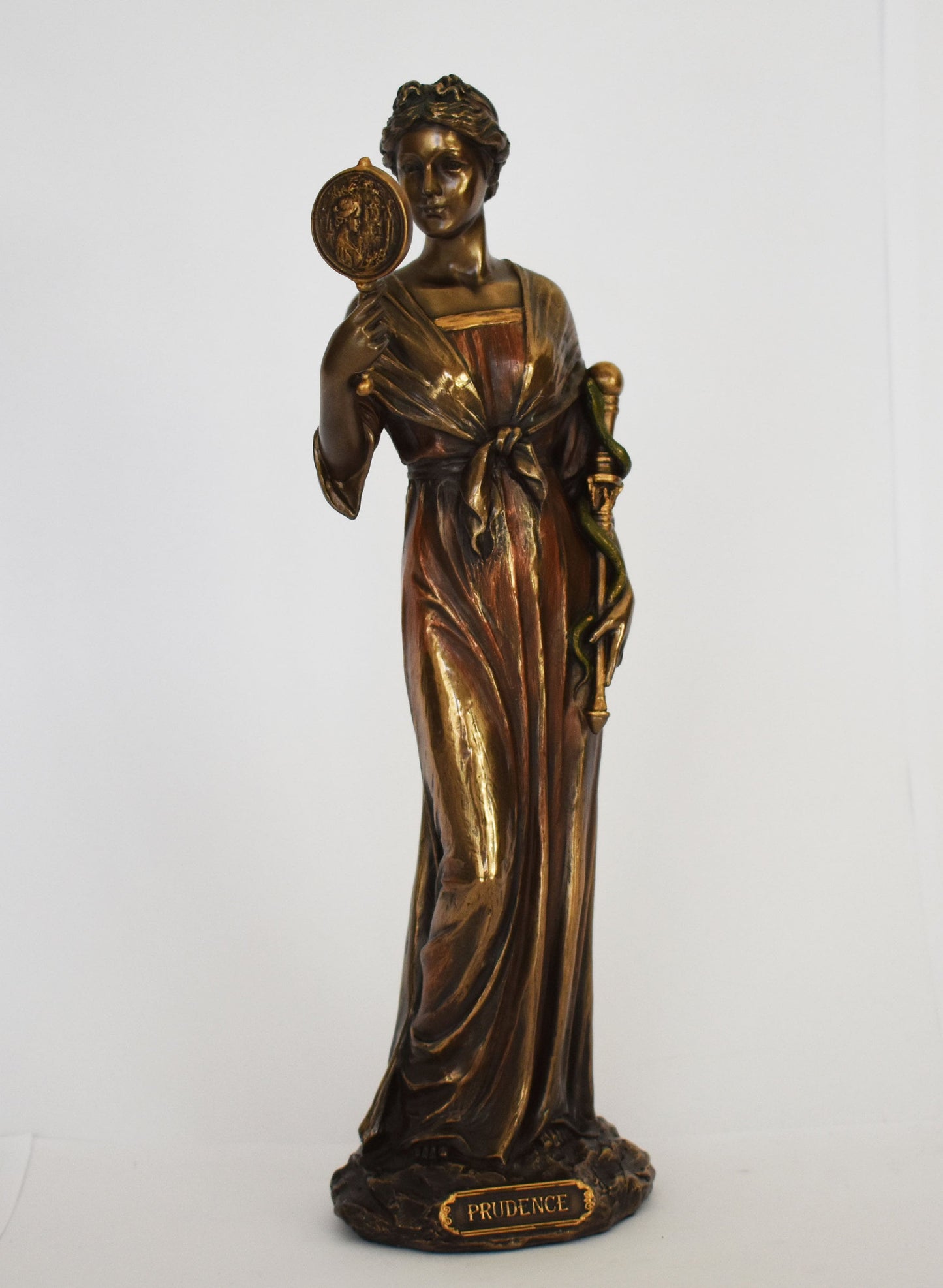 Prudence - Allegorical Female Personification of the Virtue - Mirror and Snake Symbols - Cold Cast Bronze Resin