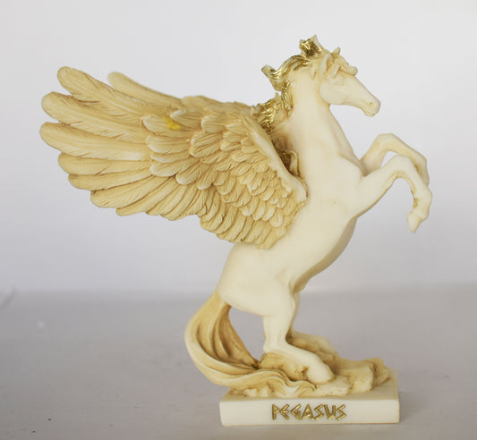 Pegasus - Mythical Immortal Winged Divine Horse - Bellerophon defeats Chimera - Constellation - Aged Alabaster Statue