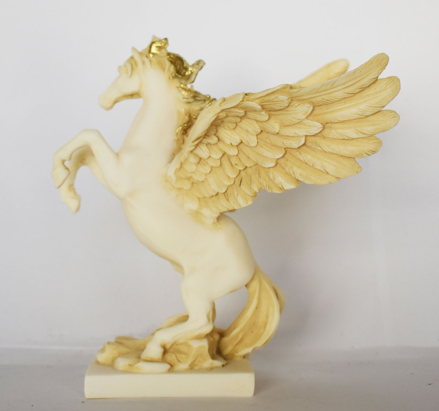 Pegasus - Mythical Immortal Winged Divine Horse - Bellerophon defeats Chimera - Constellation - Aged Alabaster Statue