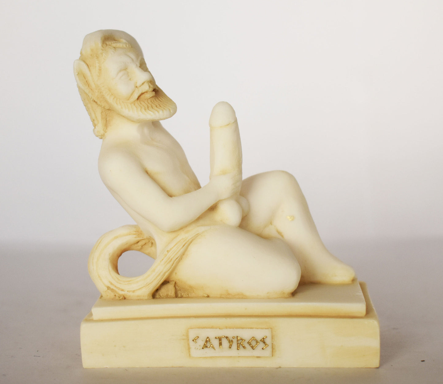 Satyr Silenus - Nature Spirit - One of a class of Lustful, Drunken Woodland Gods - Ready for Every Physical Pleasure - aged alabaster statue