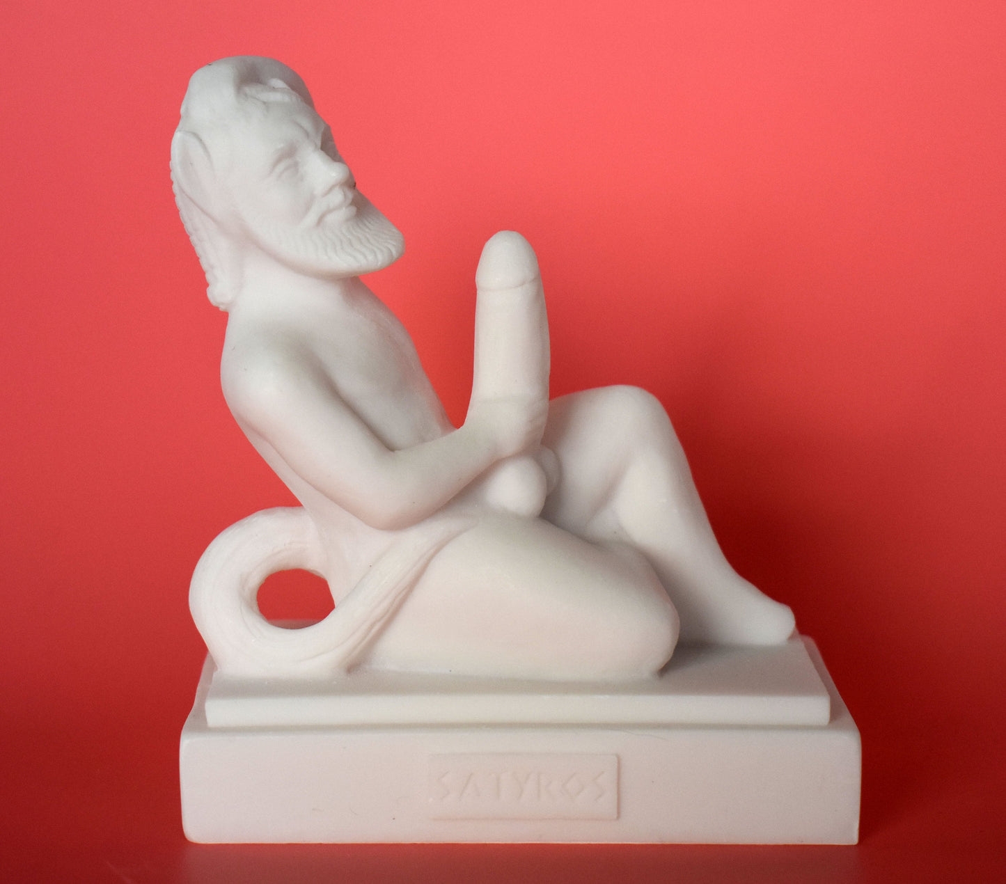 Satyr Silenus - Male Nature Spirit - Goat-Human Hybrid - Lover of Wine, Music, Dancing, and Women - aged alabaster statue