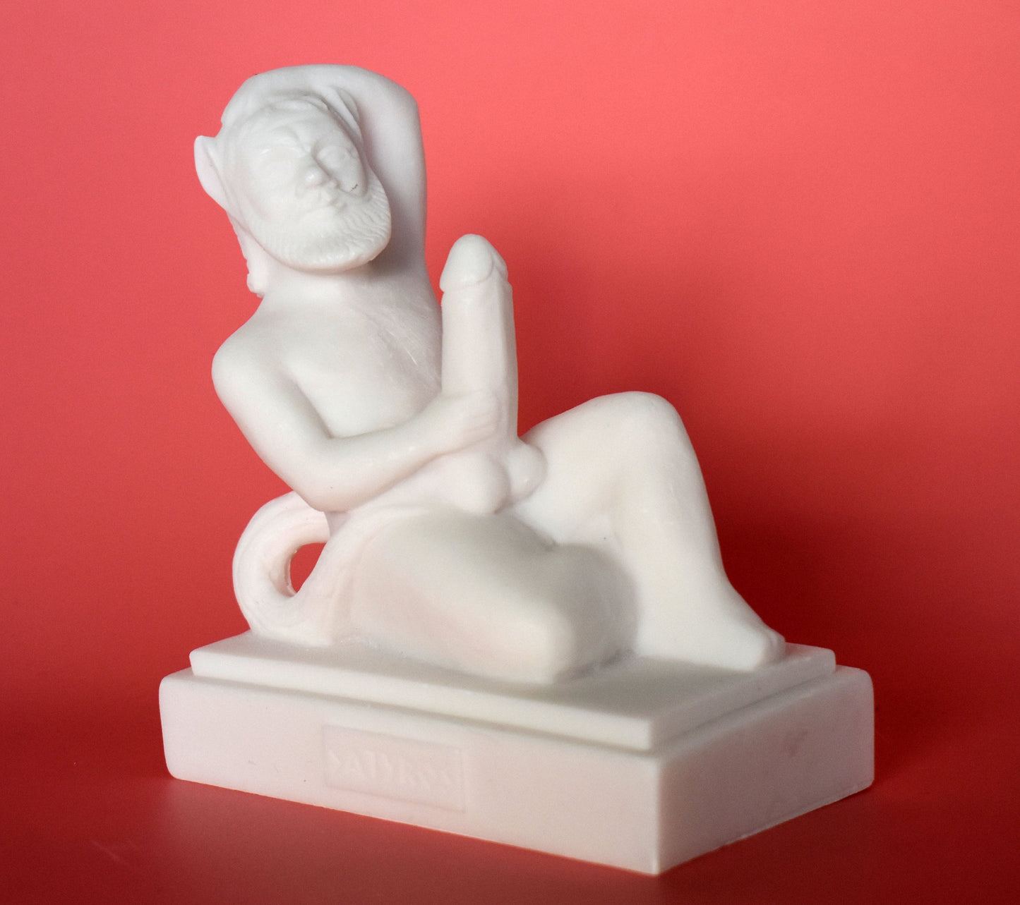 Satyr Silenus - Male Nature Spirit - Goat-Human Hybrid - Lover of Wine, Music, Dancing, and Women - aged alabaster statue