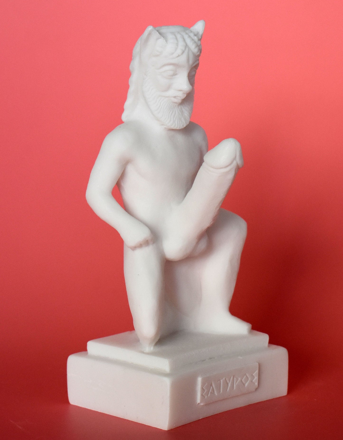 Satyr Silenus - male creature who inhabited woodlands and forests in Greek mythology - Ready for Every Physical Pleasure - Alabaster Statue