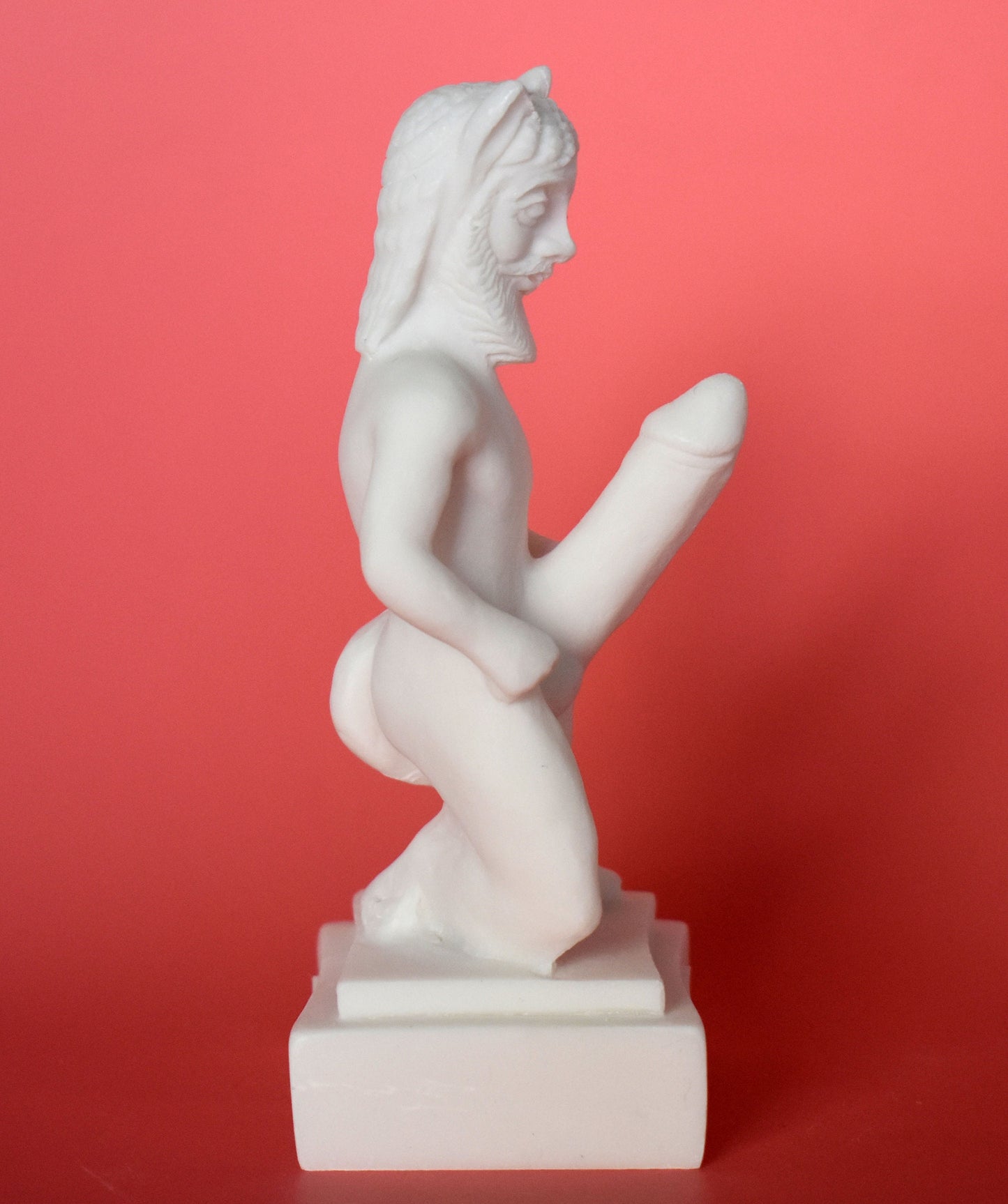 Satyr Silenus - male creature who inhabited woodlands and forests in Greek mythology - Ready for Every Physical Pleasure - Alabaster Statue