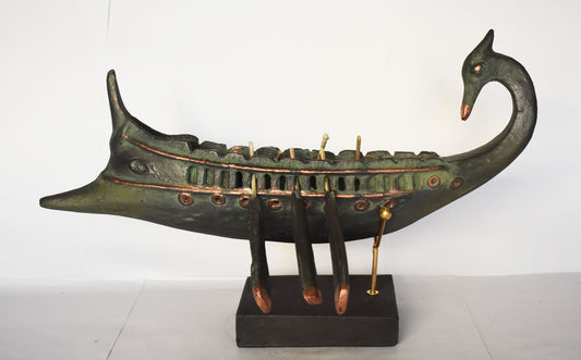 Ancient Greek Athenian Ship  - Trireme -  Battle of Salamis -  480 BC - Museum Reproduction - Bronze Colour Effect - Ceramic Artifact