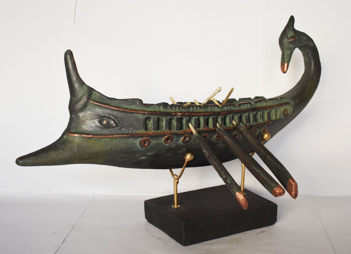 Ancient Greek Athenian Ship  - Trireme -  Battle of Salamis -  480 BC - Museum Reproduction - Bronze Colour Effect - Ceramic Artifact