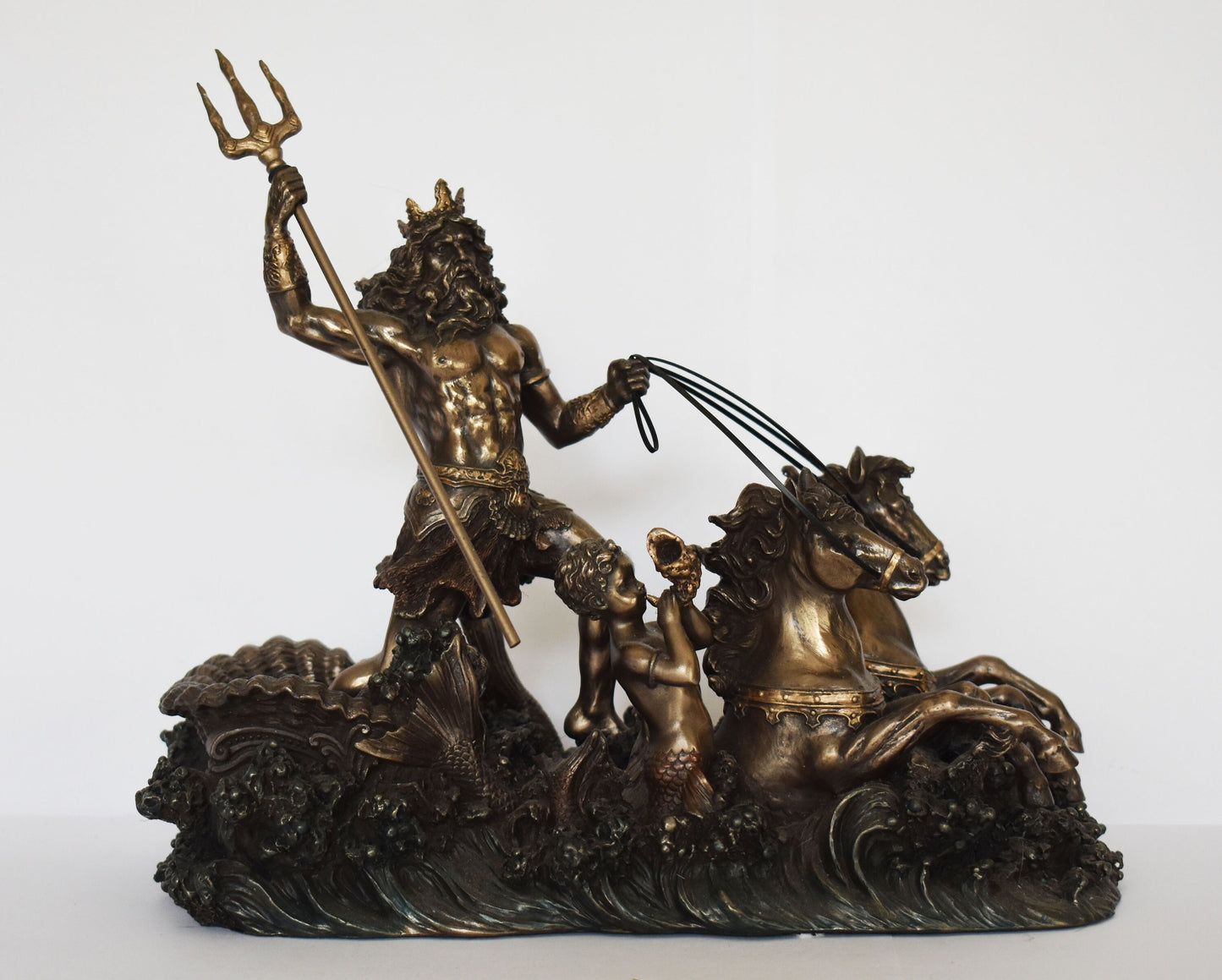 Poseidon Neptune - Greek Roman God of the Sea, Storms, Earthquakes, Horses - mover of the earth and fruitless sea - Cold Cast Bronze Resin