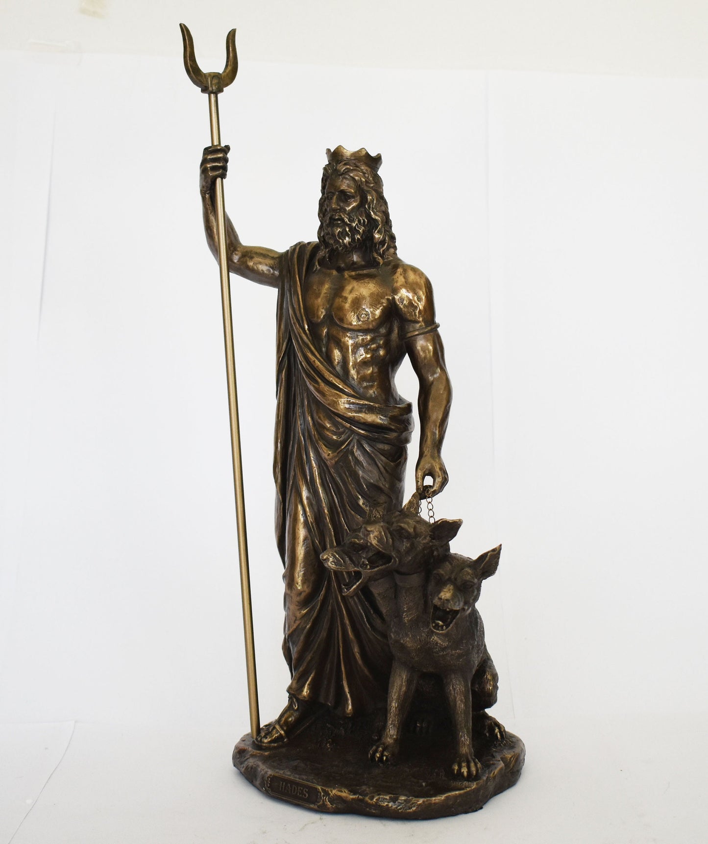 Hades with Cerberus - Greek Roman God of the Dead, King of the Underworld - Three-Headed Dog Guarding the Gates - Cold Cast Bronze Resin