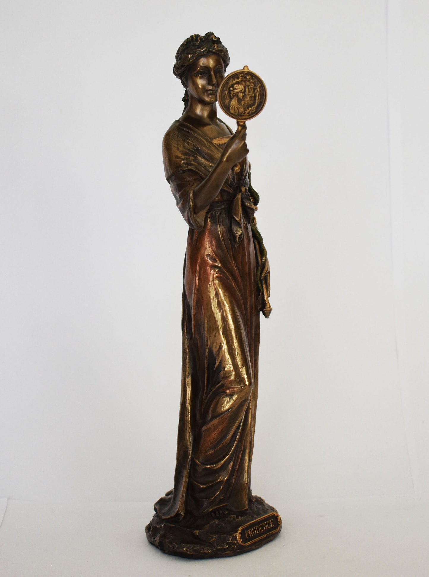 Prudence - Allegorical Female Personification of the Virtue - Mirror and Snake Symbols - Cold Cast Bronze Resin