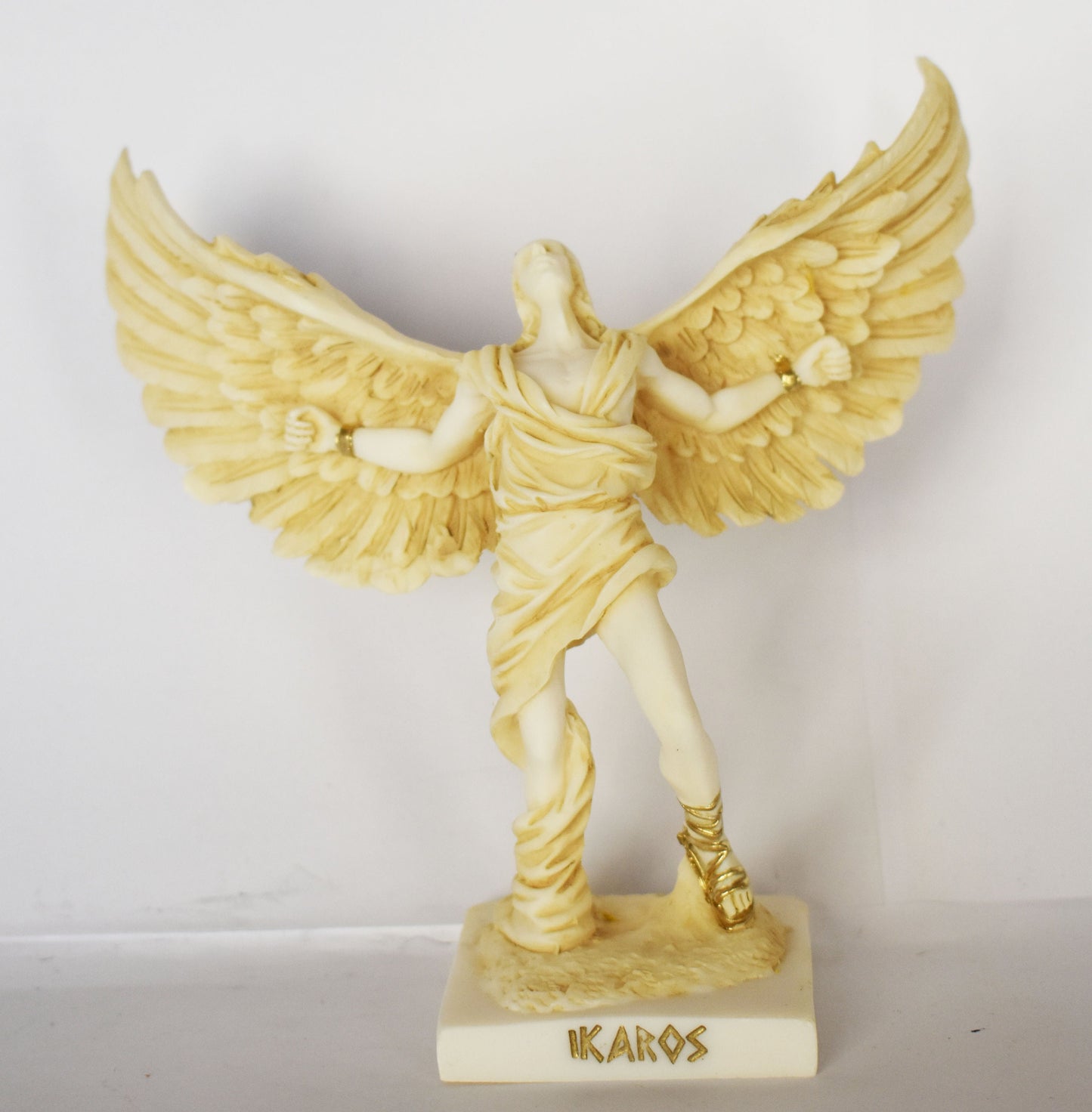 Icarus - Son of Daedalus - Escape from Crete with Wings from Wax and Drowned - Don't Fly Too Close to the Sun - aged alabaster statue