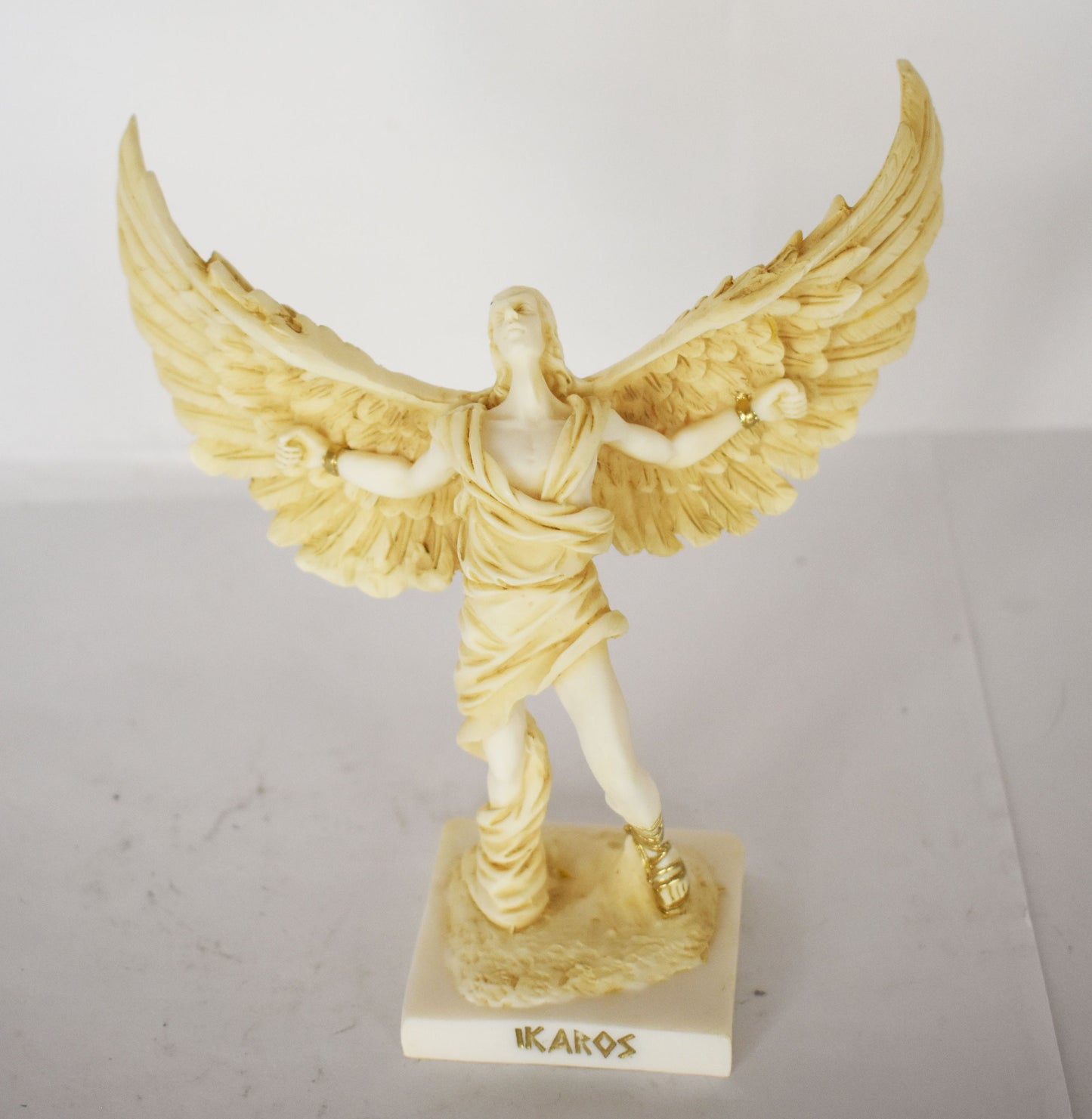 Icarus - Son of Daedalus - Escape from Crete with Wings from Wax and Drowned - Don't Fly Too Close to the Sun - aged alabaster statue