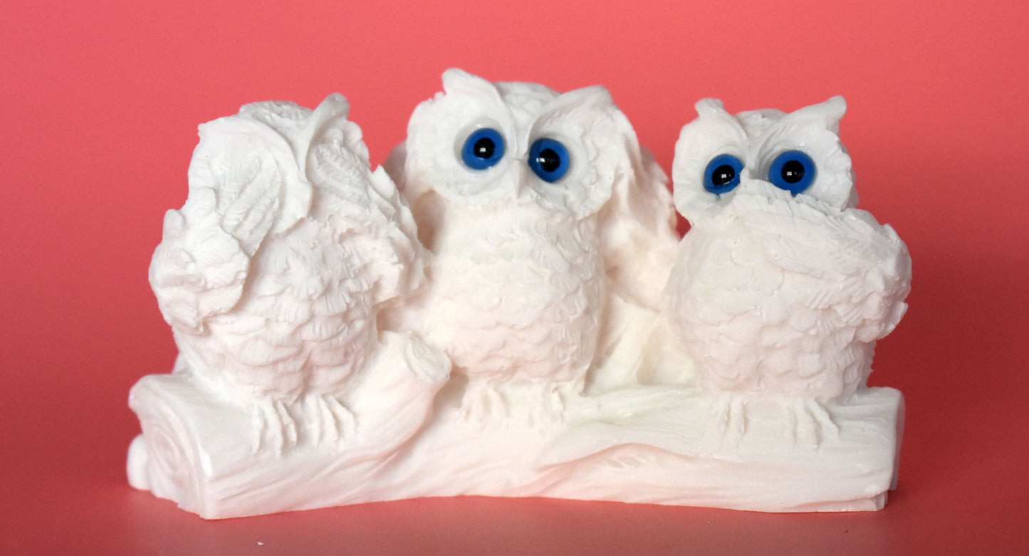 Three Owls - Symbol of wisdom, Goddess Athena - Alabaster  Sculpture