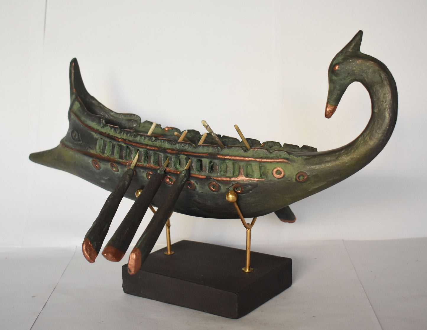 Ancient Greek Athenian Ship  - Trireme -  Battle of Salamis -  480 BC - Museum Reproduction - Bronze Colour Effect - Ceramic Artifact