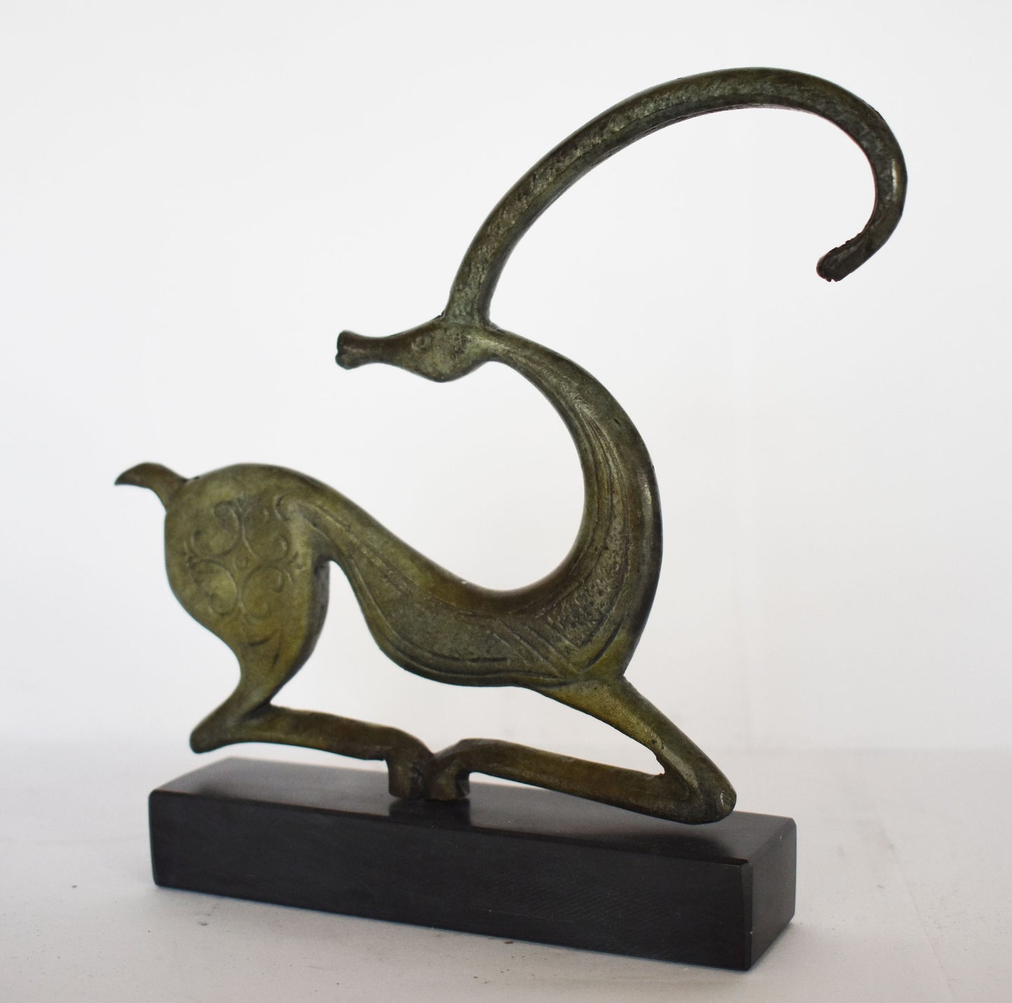 Graceful Ibex - pure Bronze Sculpture - marble base - Small Size - Symbol of Energy, Long Life, Fertility