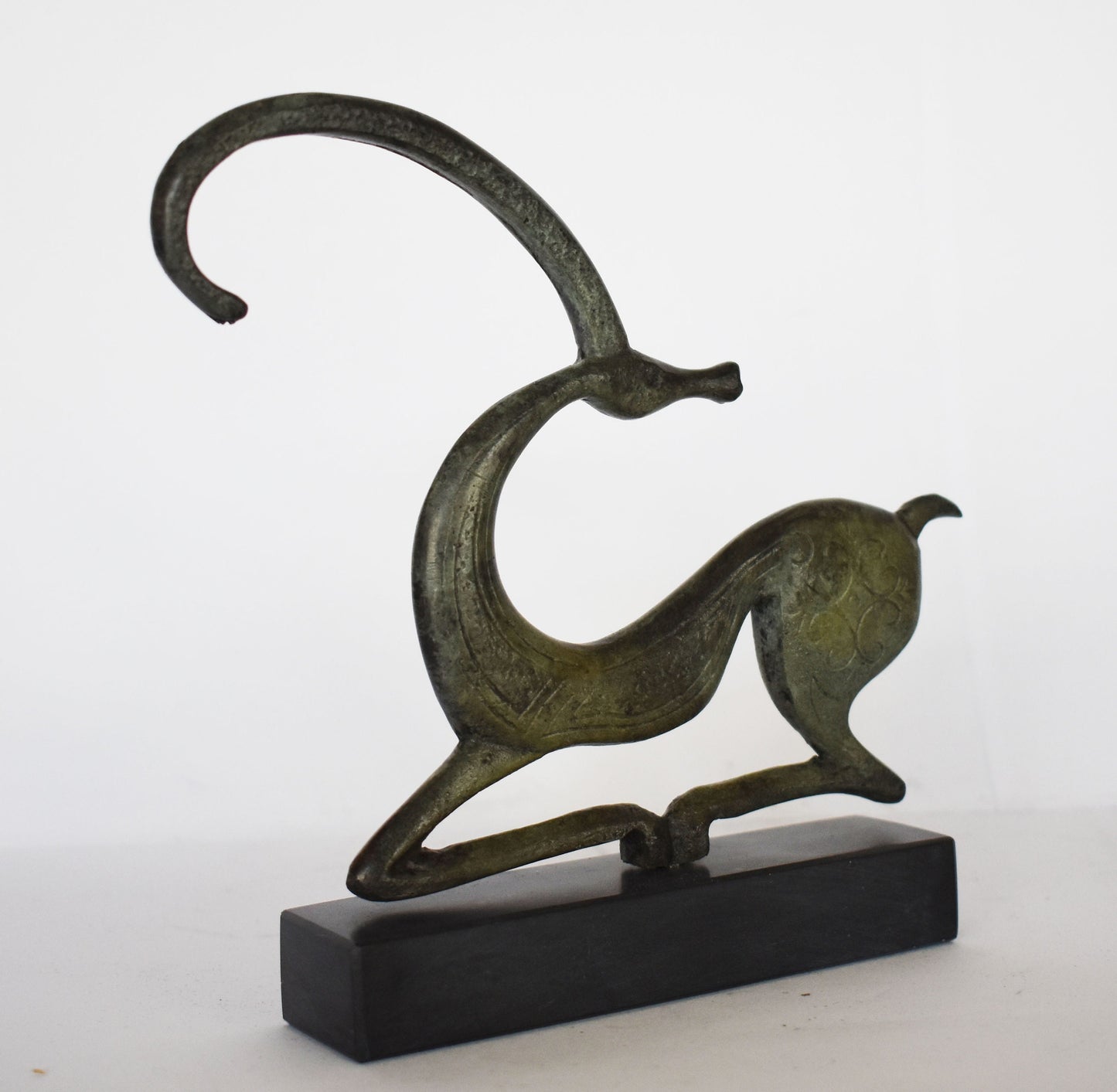 Graceful Ibex - pure Bronze Sculpture - marble base - Small Size - Symbol of Energy, Long Life, Fertility