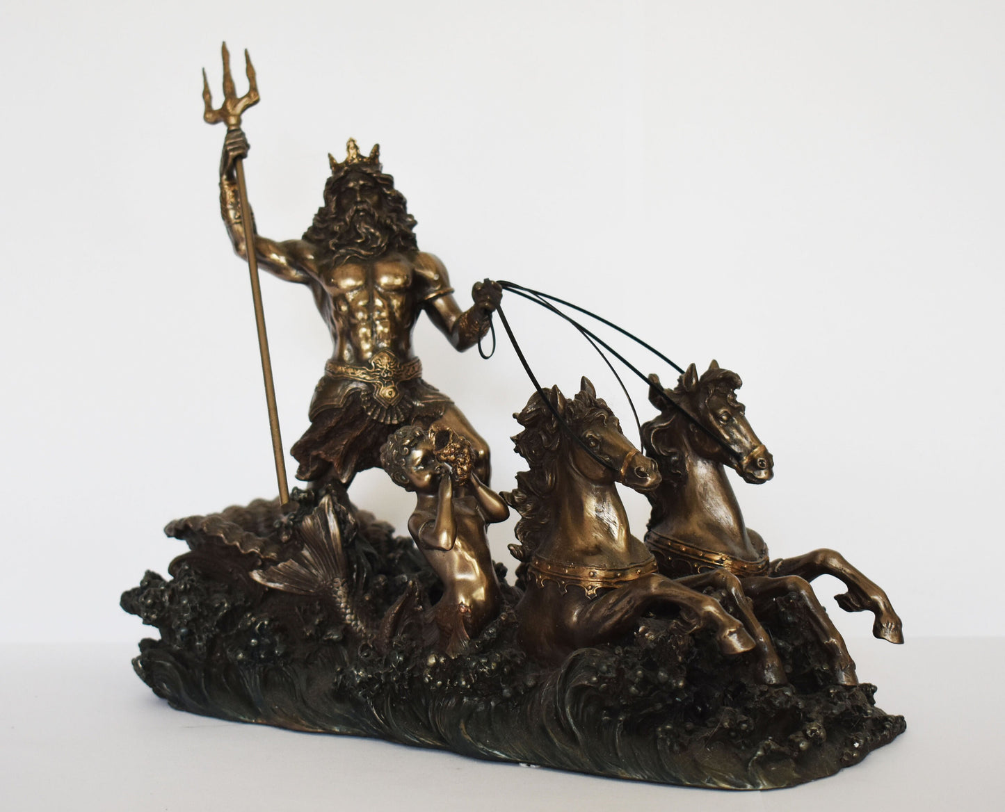 Poseidon Neptune - Greek Roman God of the Sea, Storms, Earthquakes, Horses - mover of the earth and fruitless sea - Cold Cast Bronze Resin