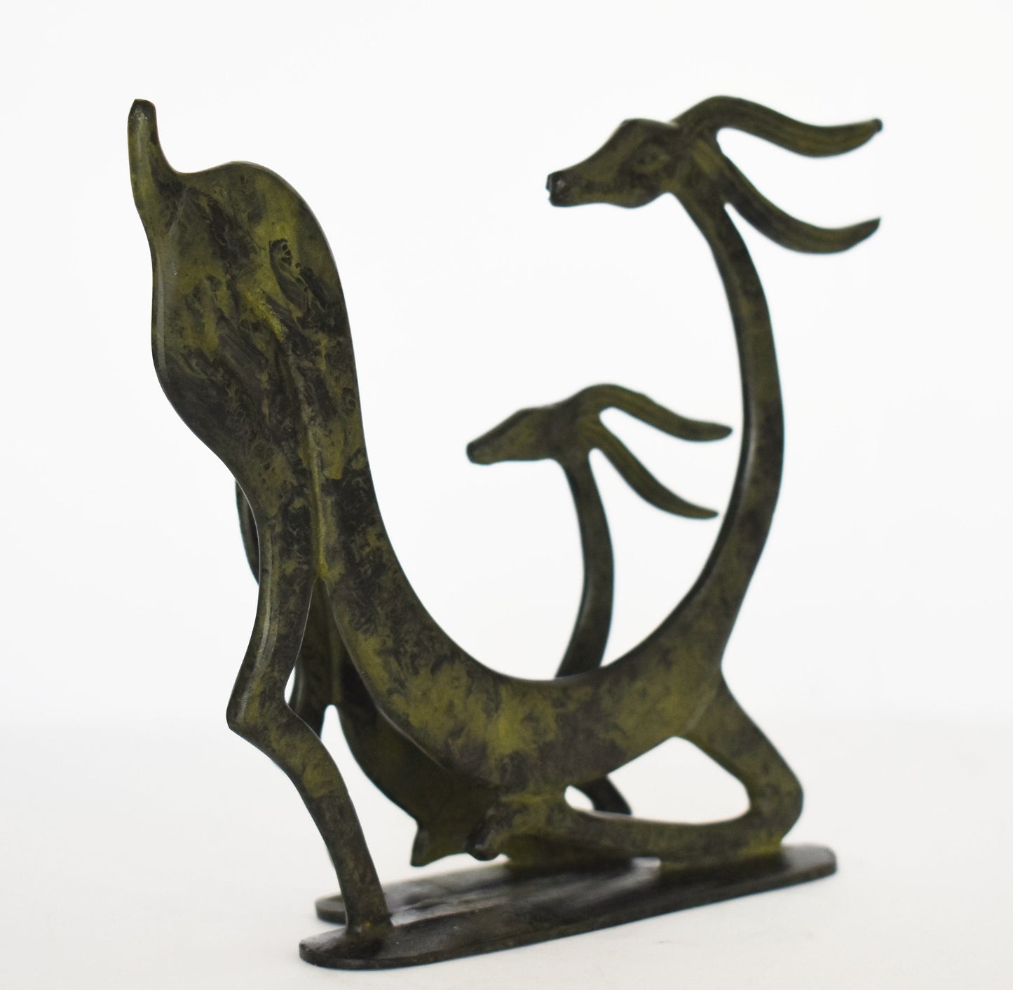 Complex with 2 Graceful Ibex - pure Bronze Sculpture - Symbols of Energy, Long Life, Fertility