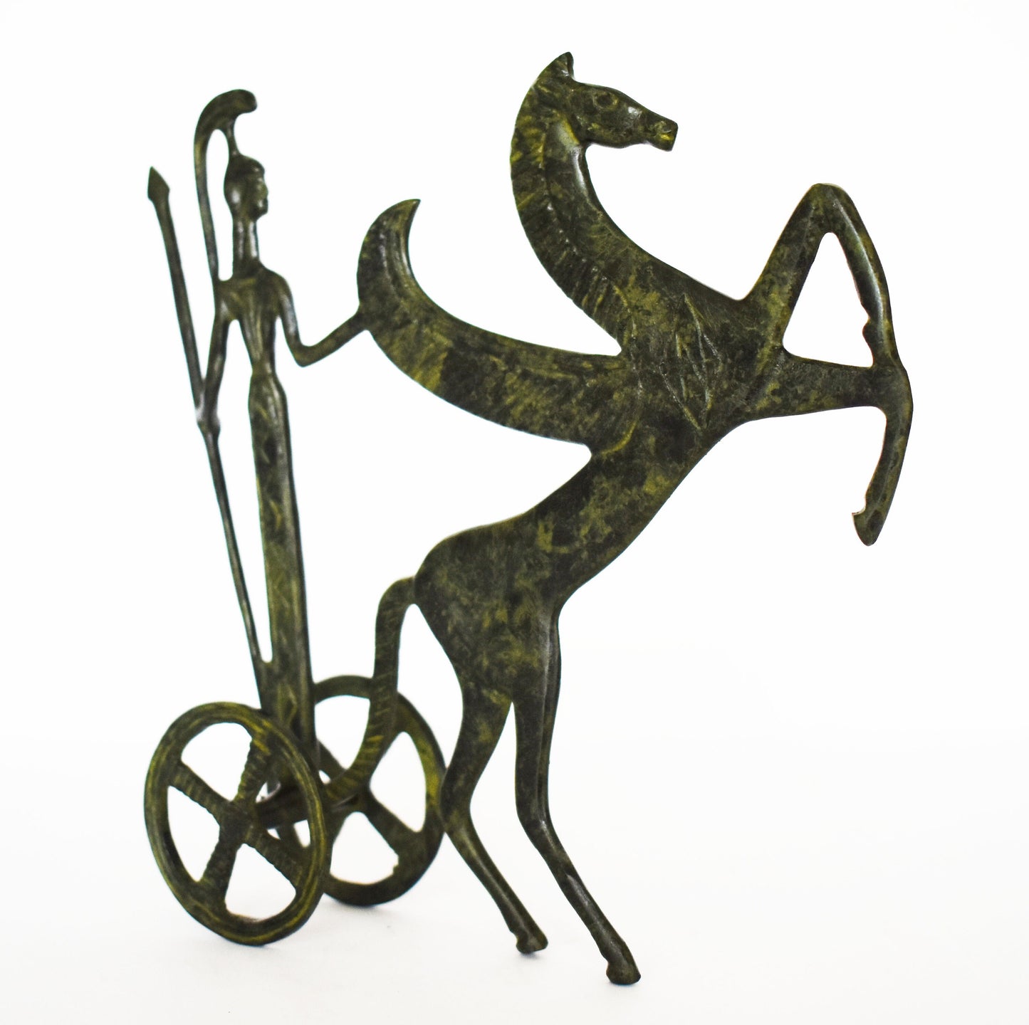 Ancient  Greek Chariot - Goddess Athena Minerva with Spear - Pegasus, the Flying Horse - Small - pure Bronze Sculpture