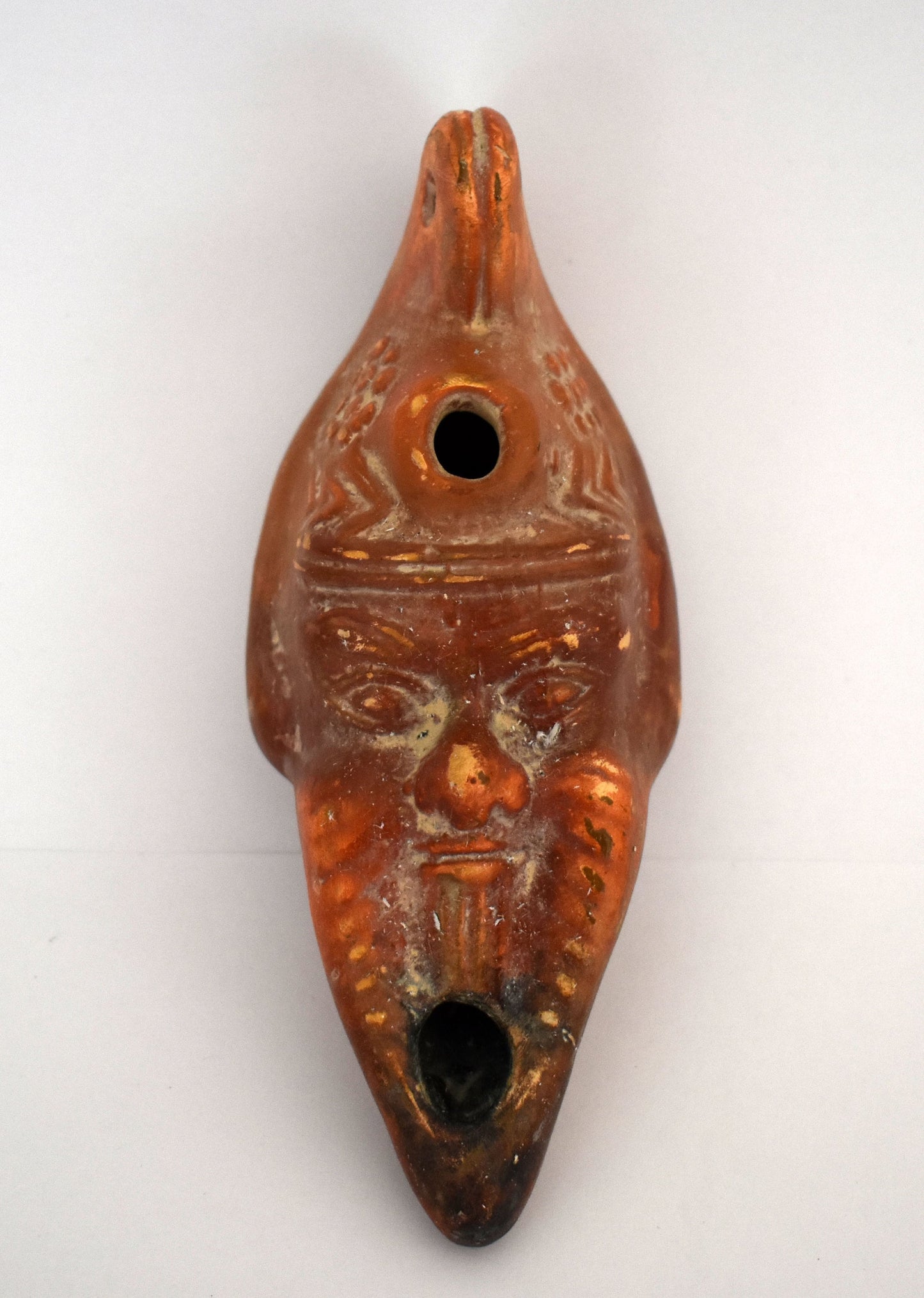 Oil Lamp - Athens, Attica - 600 BC - Pan, God of the wild, shepherds and flocks, rustic music - Museum Replica - Ceramic Artifact