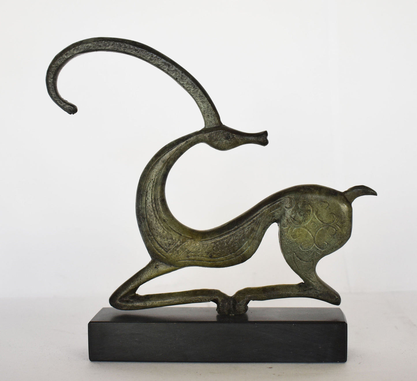 Graceful Ibex - pure Bronze Sculpture - marble base - Small Size - Symbol of Energy, Long Life, Fertility