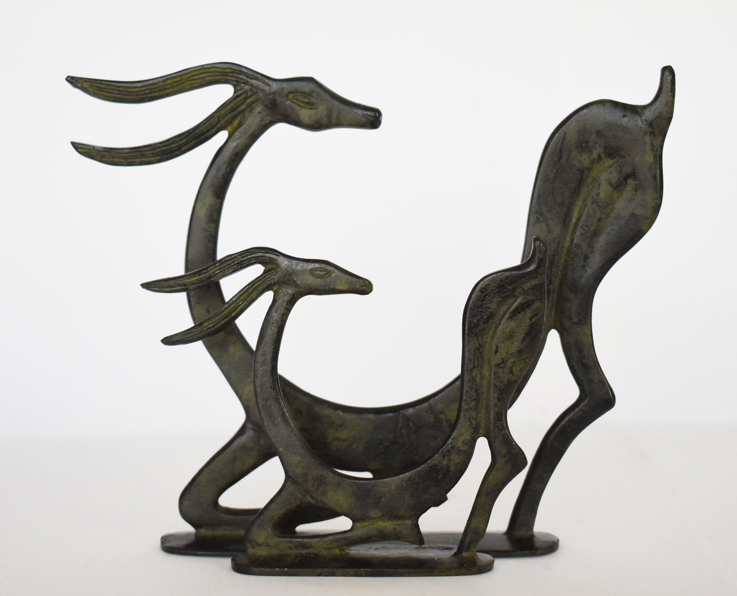 Complex with 2 Graceful Ibex - pure Bronze Sculpture - Symbols of Energy, Long Life, Fertility