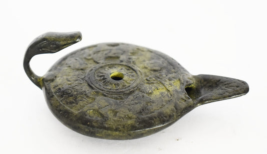 Bronze Oil Lamp - Snake Design - Symbol of Rebirth, Transformation, Immortality and Healing- Ancient Greek Reproduction Artifact