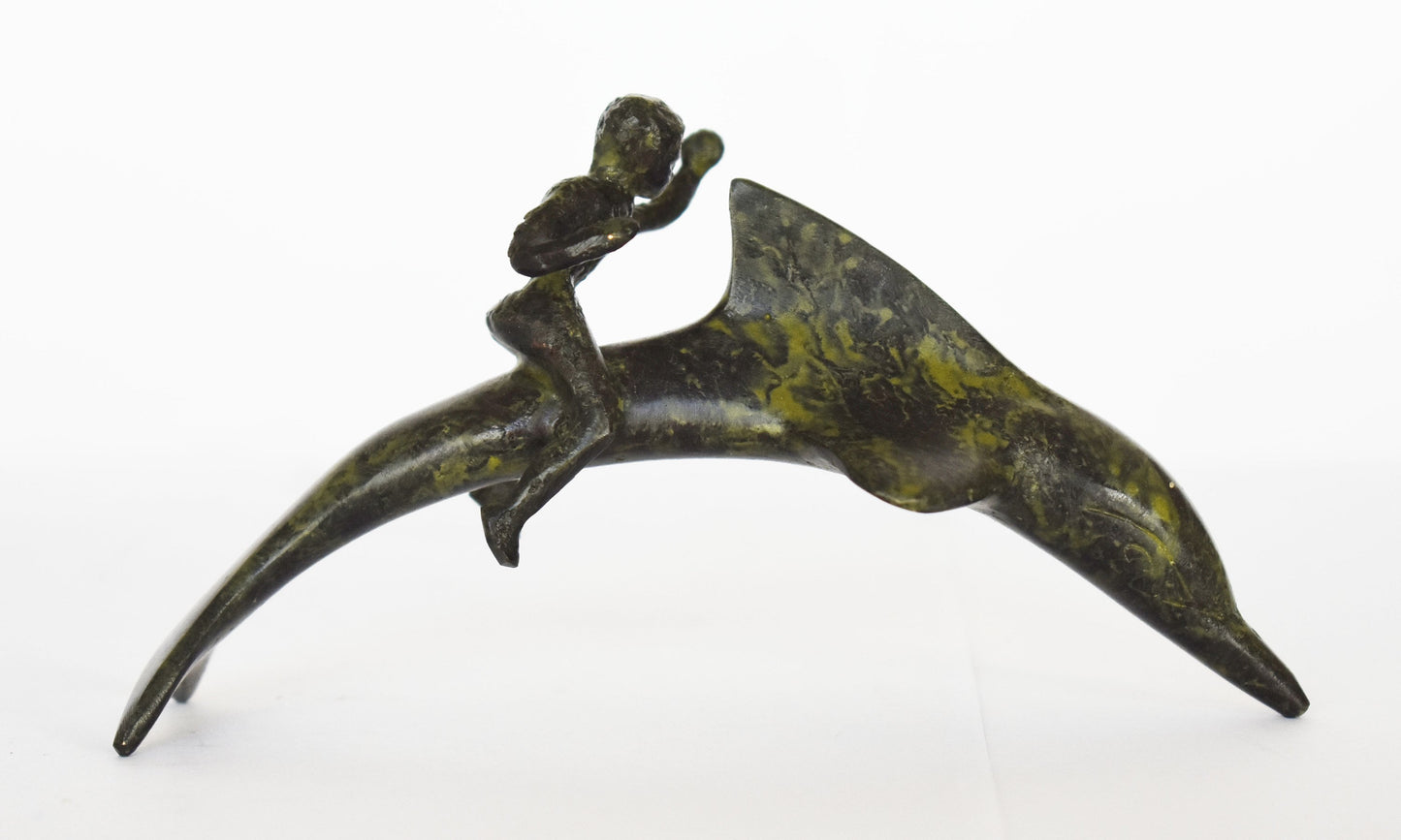 Arion - Myth of his Kidnapping by Pirates and Miraculous Rescue by Dolphins - pure Bronze Sculpture