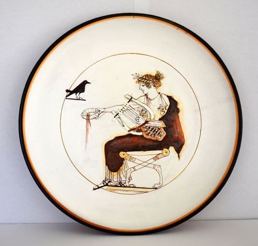 Apollo - Black Bird - Attic Period - Delphi Museum Replica - 500 BC - Ancient Greece - Ceramic plate - Handmade in Greece