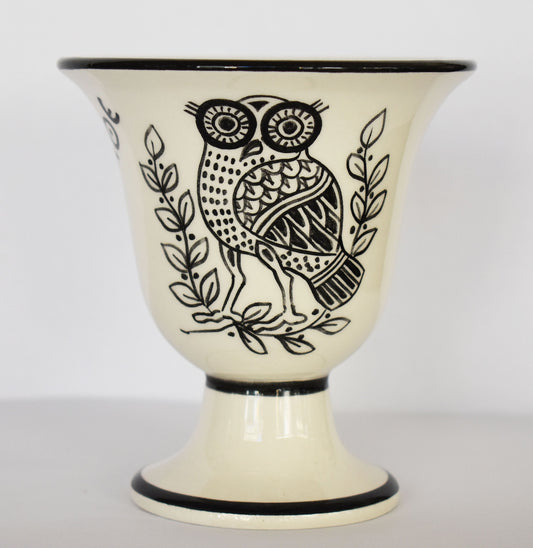 Pythagoras Cup - Fair Cup, Cup of Justice - Owl of Athena -  Symbol of Knowledge, Wisdom, Perspicacity - Ceramic  - Handmade in Greece