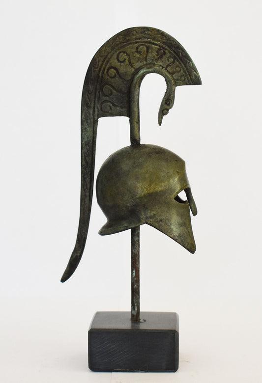 Ancient Greek Spartan Corinthian Helmet - Marble Base - Small - Museum Reproduction - pure bronze  statue