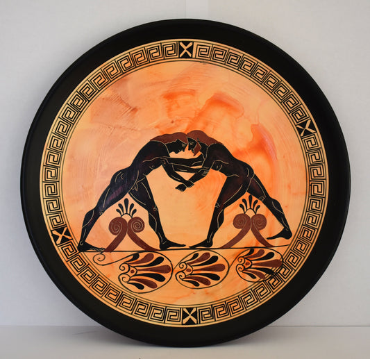 Pankration Athletes - Ancient Combat Sport - Wrestling and Boxing techniques - Olympic Games - Ceramic plate - Meander design - Handmade