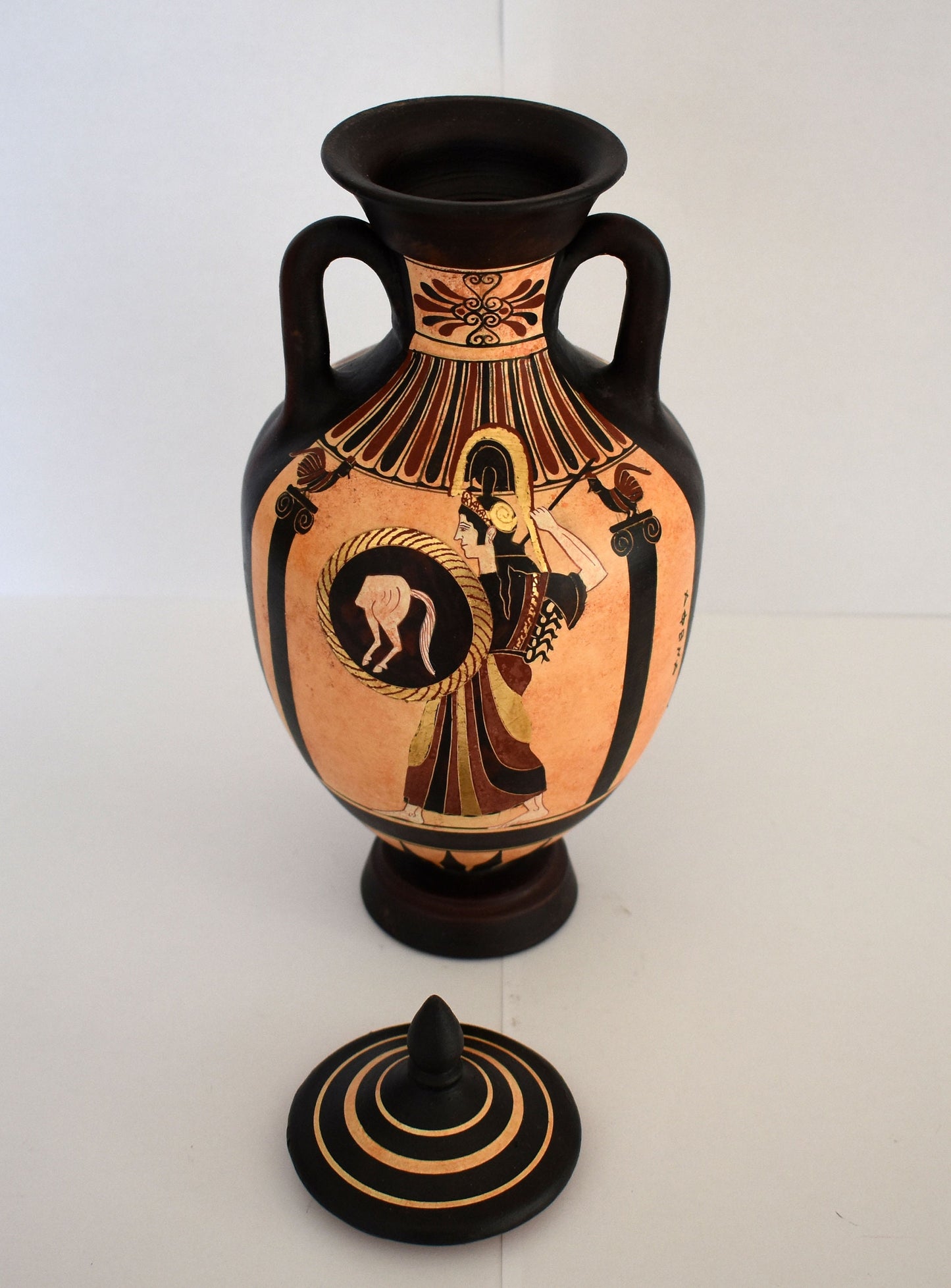 Athena - Goddess of Wisdom, Strength, Strategy - Pankration Athletes - Ancient Combat Sport - Ceramic Vase