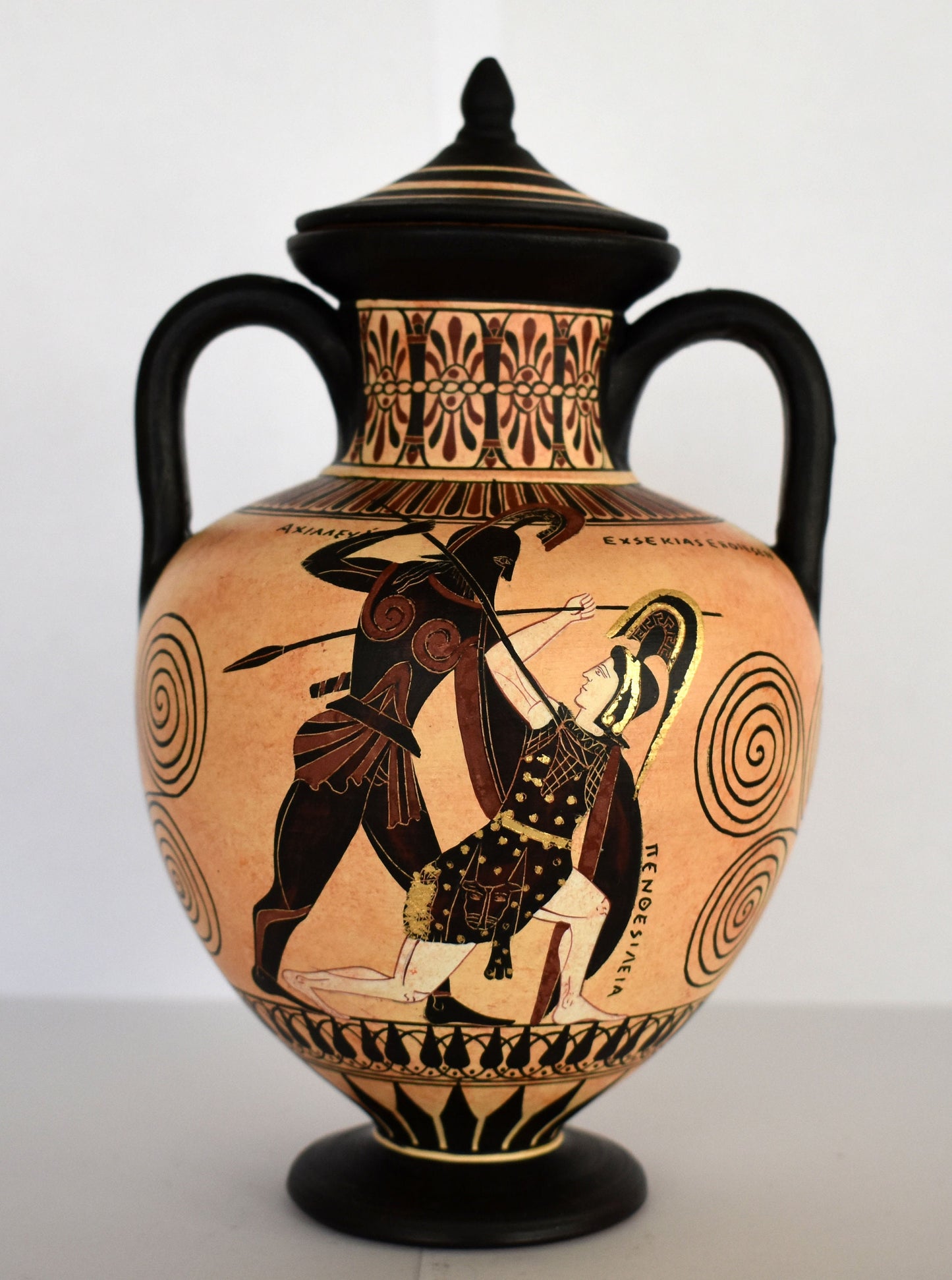 Achilles and Penthesileia, Amazonian Queen - Homer's Iliad - Floral Motif - Classic Period - 600 BC - Ceramic Vase