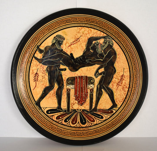 Homoerotic Scene between Three Males  - Athens, 500 BC - Representation of Red Figure Vessel - Ceramic - Meander design - Handmade in Greece