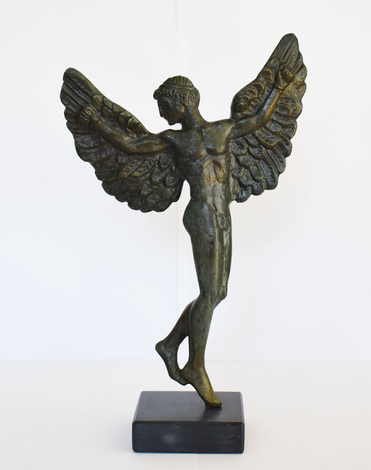 Icarus - Son of Daedalus - Escape from Crete with Wings from Wax and Drowned - Don't Fly Too Close to the Sun - pure bronze statue