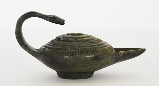 Bronze oil lamp - Octopus Design with Snake - Ancient Greek Reproduction - Miniature - Pure Bronze Sculpture