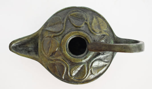 Bronze Oil Lamp - Snake and Leaves Design - Athens, Attica - 500 B.C. - Small - Ancient Greek Reproduction - Pure Bronze Sculpture