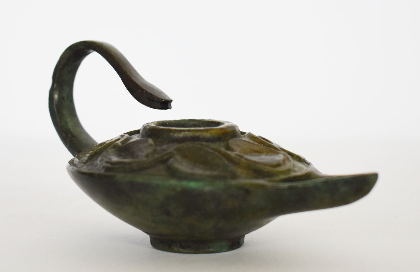 Bronze Oil Lamp - Snake and Leaves Design - Athens, Attica - 500 B.C. - Small - Ancient Greek Reproduction - Pure Bronze Sculpture