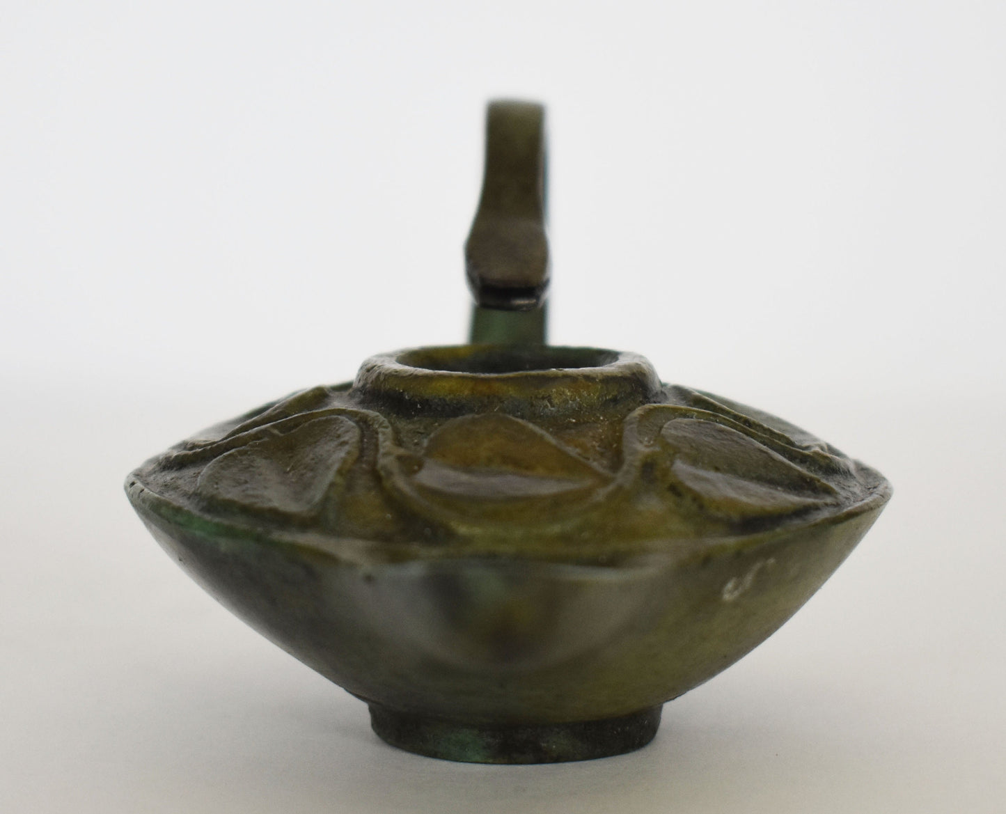 Bronze Oil Lamp - Snake and Leaves Design - Athens, Attica - 500 B.C. - Small - Ancient Greek Reproduction - Pure Bronze Sculpture