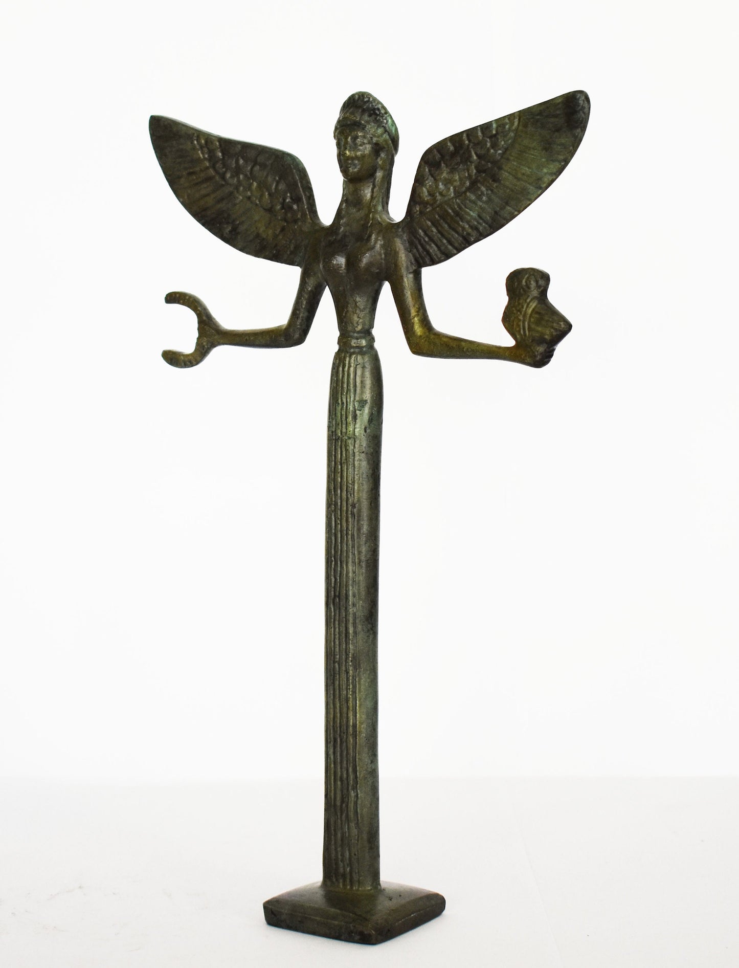 Nike Victoria with Wreath and Owl - Greek Roman Winged Goddess of Victory - pure Bronze Sculpture