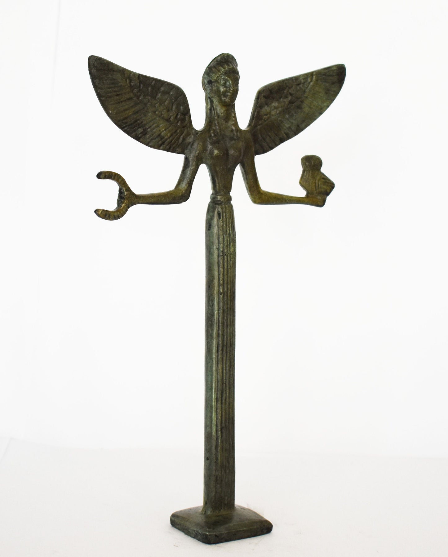 Nike Victoria with Wreath and Owl - Greek Roman Winged Goddess of Victory - pure Bronze Sculpture