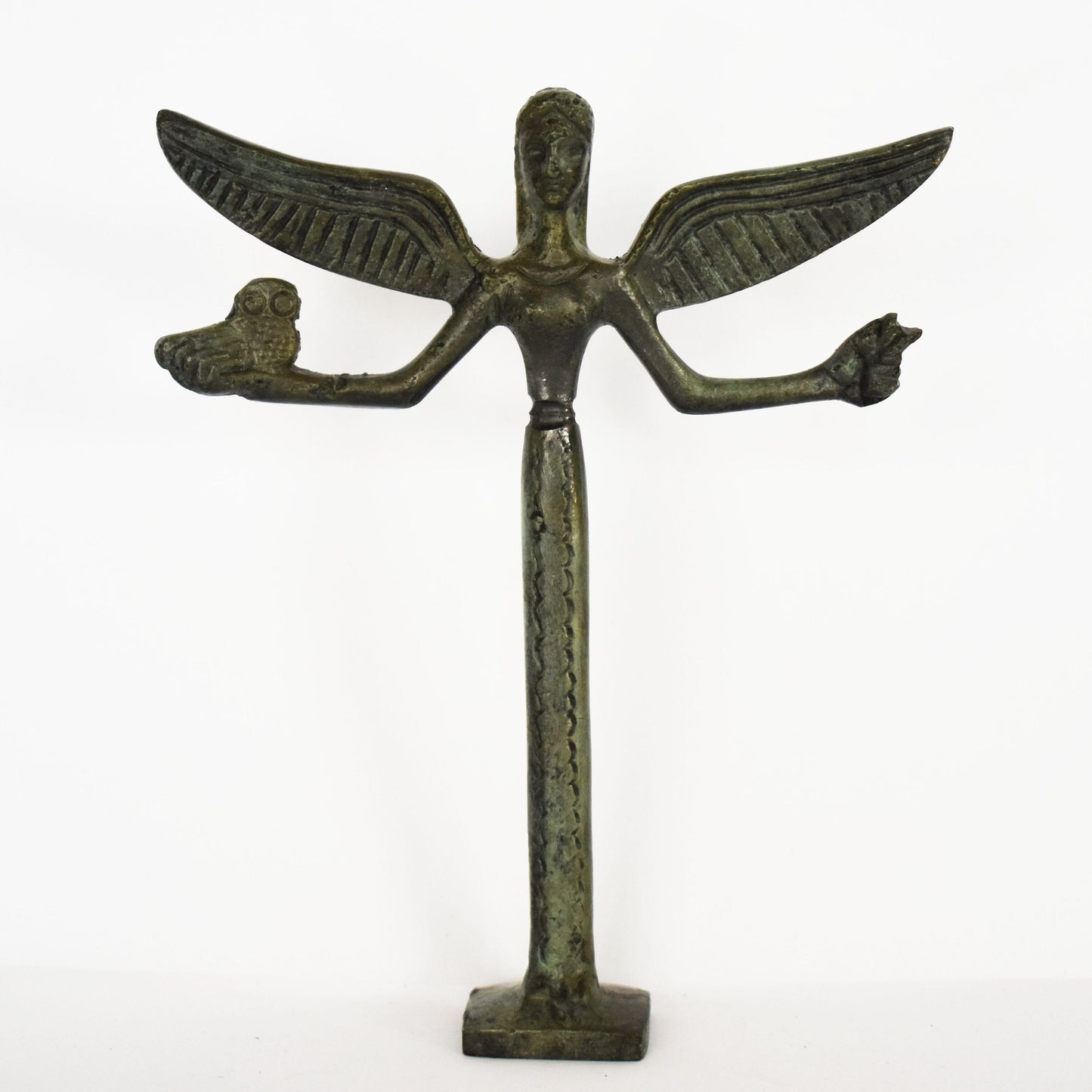 Nike Victoria with Owl, Symbol of Wisdom - Greek Roman Winged Goddess of Victory - pure Bronze Sculpture