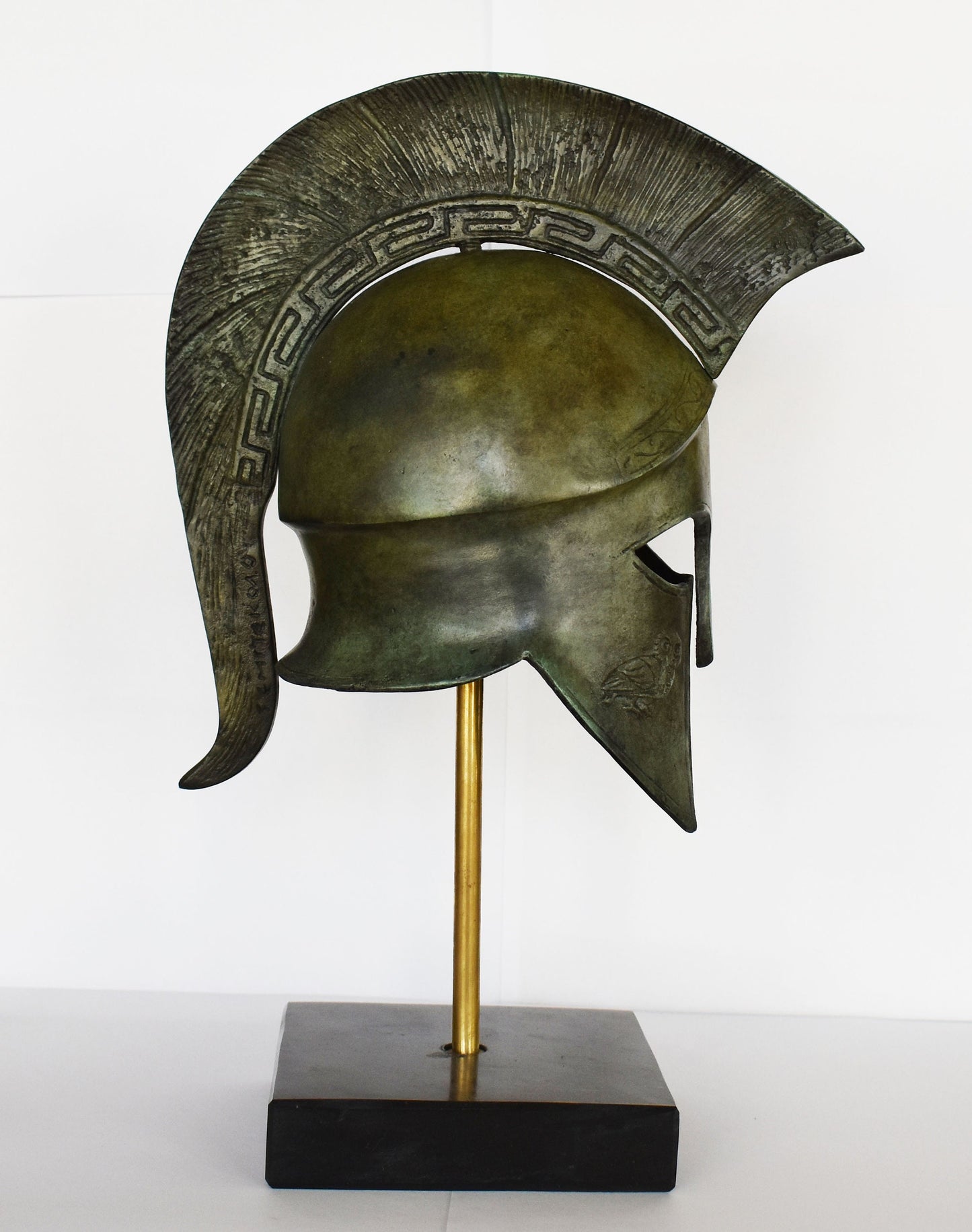 Ancient Greek Spartan Corinthian Helmet - Owl Motif - Marble Base  - Museum Reproduction - pure bronze  statue