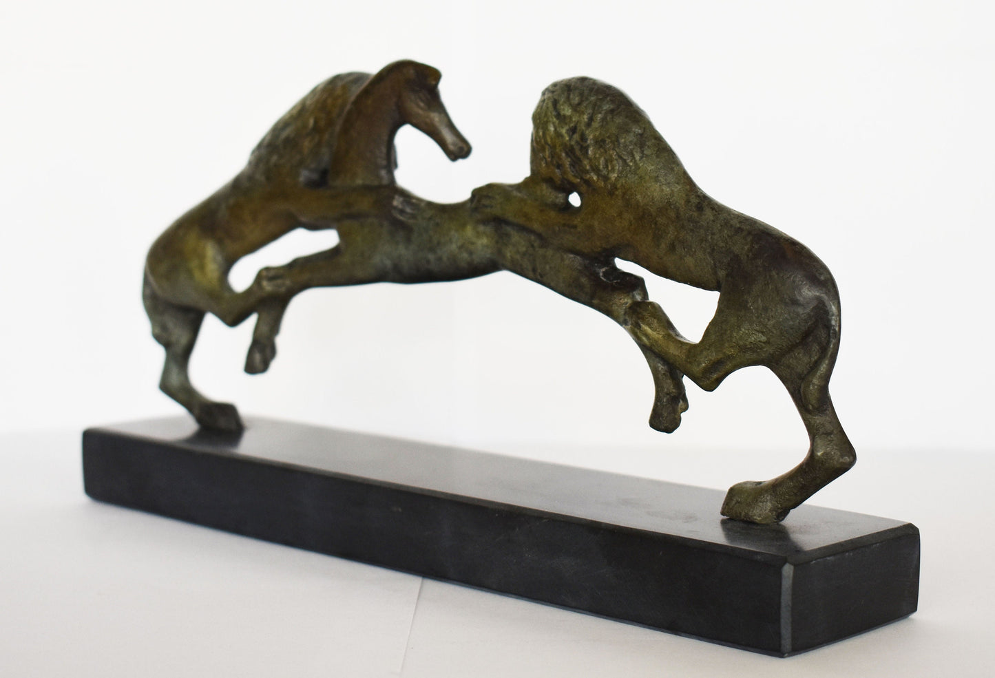 Two Lions tearing apart a Stag - Basin handle - Marble Base - 480 BC - Reproduction - Olympia Museum - pure Bronze Sculpture