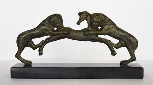 Two Lions tearing apart a Stag - Basin handle - Marble Base - 480 BC - Reproduction - Olympia Museum - pure Bronze Sculpture