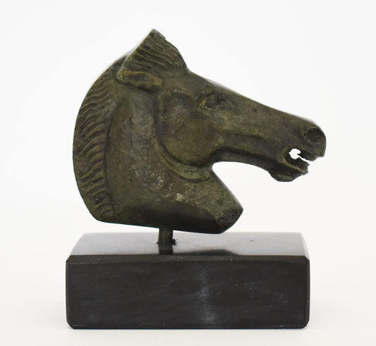 Ancient Greek Horse Head - Pure Bronze Sculpture - Symbol of Wealth and Prosperity - Small - Marble Base - Museum Reproduction