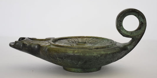 Bronze Oil Lamp - Athens, Attica - 500 B.C. - Ancient Greek Reproduction - Pure Bronze Sculpture